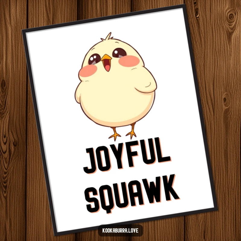 Funny poster featuring a plump, round bird with sparkling eyes thrown back, completely overcome with uncontrollable laughter.