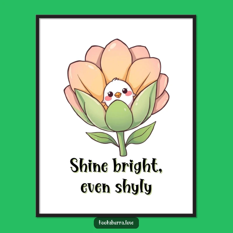 Free Printable Shy Bird Wall Art: Flower Bud, Gentle, Downloadable Decor