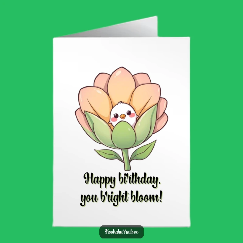 Free Printable Shy Bird Birthday Card: Flower Bud, Peek-a-boo, Downloadable Gift