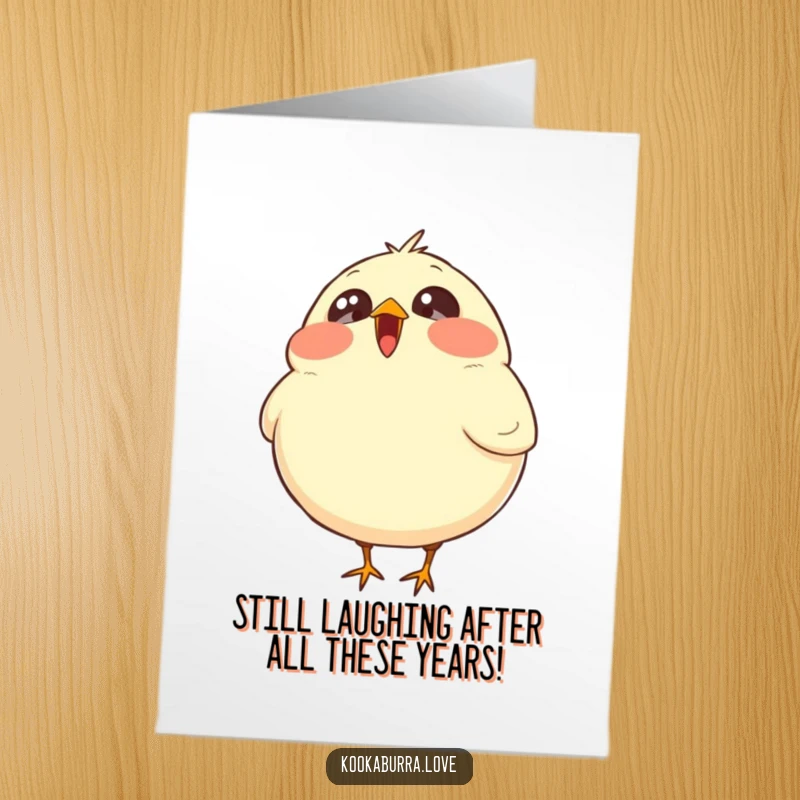 Funny Free Printable Birthday Card: A plump, round bird laughs heartily, head thrown back, eyes sparkling with pure, unadulterated mirth.