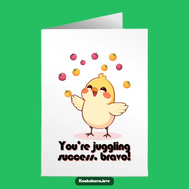 Free Printable Juggling Bird Congrats Card: Berry Talents, Cheerful, Downloadable